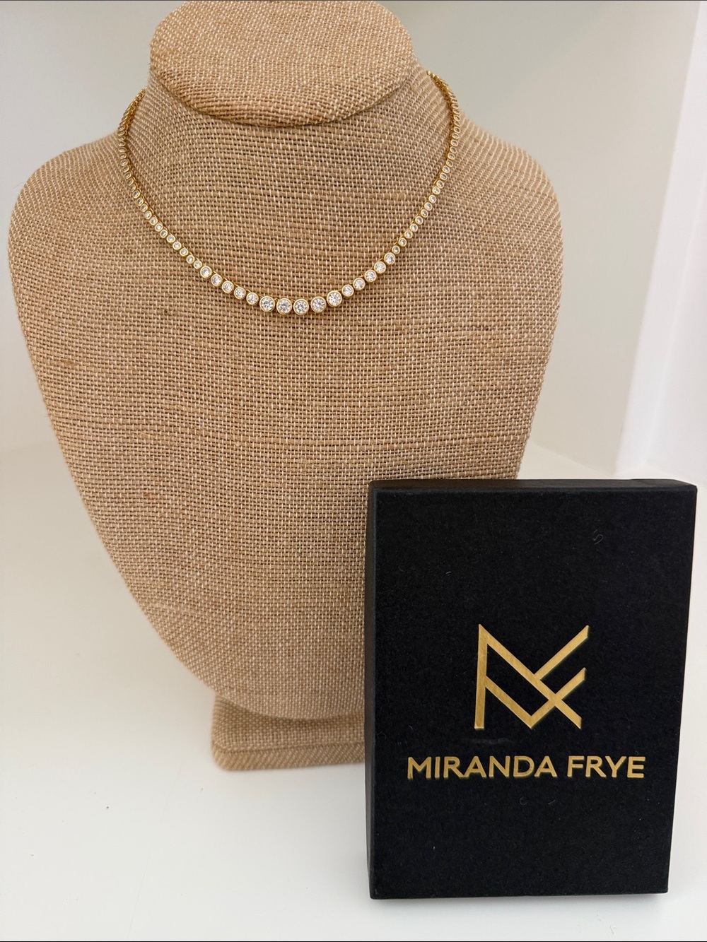 Miranda Frye 18k Gold Plated Brass Bezel Cubic Zirconia Tennis Necklace